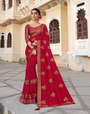 Grab This Pretty Elegant Looking Designer Saree In Fine Color Paired With Blouse. This Saree Are Vichitra Silk And Blouse Are Silk Jacquard Based Beautified With Embroidery Work. Buy Now.