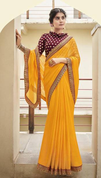 Looking The Pretty Angelic Look Wearing This Heavy Designer Saree With Contrasting Blouse. This Saree Is Fabricated On Shahi Chiffon Paired With Art Silk Fabricated Work Blouse. Its Pretty Color Pallete Will Give An Attractive Look To Your Personality. 