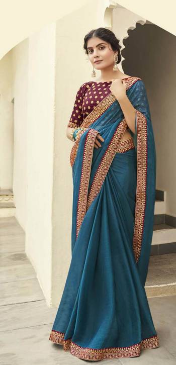 Looking The Pretty Angelic Look Wearing This Heavy Designer Saree With Contrasting Blouse. This Saree Is Fabricated On Shahi Chiffon Paired With Art Silk Fabricated Work Blouse. Its Pretty Color Pallete Will Give An Attractive Look To Your Personality. 