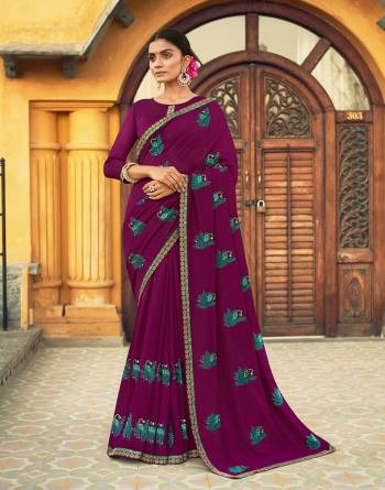 Celebrate This Wedding Season In This Very Pretty Colored Designer Embroidery Work Saree Paired With Blouse. This Saree Are Art Silk and Blouse Are Silk Based Beautified With Detailed Embroidery. 