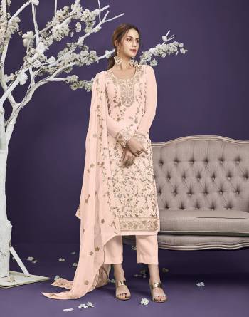 Attrective This Designer Long Length Suit In Lovely Light Color.Its Pretty Heavy Designer Thread,Jari,Sequance Embroidery Work Top Is Georgette Based Paired With Dull Santoon Bottom And Georgette Fabricated Dupatta Which Gives An Attractive To The Suit.