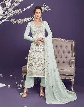 Attrective This Designer Long Length Suit In Lovely Light Color.Its Pretty Heavy Designer Thread,Jari,Sequance Embroidery Work Top Is Georgette Based Paired With Dull Santoon Bottom And Georgette Fabricated Dupatta Which Gives An Attractive To The Suit.