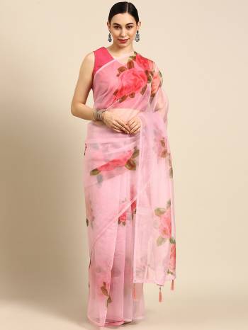 Garb This Partywear Stylist Designer Fine Colour Saree Paired With Blouse.This Saree Are Organza And Blouse Are Jute Silk Fabric With Designer Digital Printed. Buy This Pretty Saree Now.