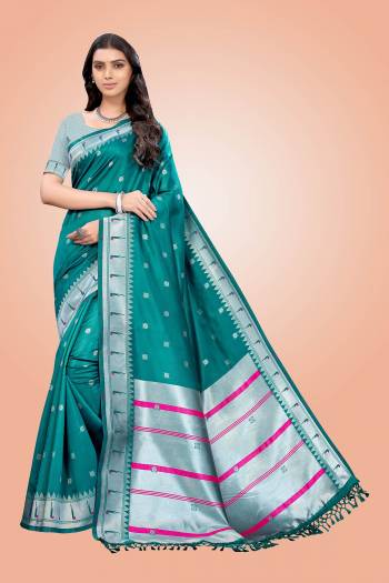 This Partywear Designer Fine Colour Saree Paired With Blouse.This Wevon Designer Saree Are Soft Silk And Blouse Are Soft Silk Fabric With Wevon Designr. Buy This Pretty Saree Now.