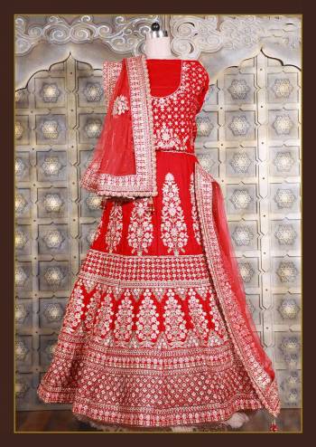 Look Attrective This Wedding Partywear Heavy Designer Lehenga Choli And Dupatta In Fine Color Fabricated On Velvet Beautified With Heavy Attractive Thread,Jari And Sequance Embroidery Work. 