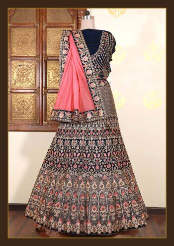 Look Attrective This Wedding Partywear Heavy Designer Lehenga Choli And Dupatta In Fine Color Fabricated On Velvet Beautified With Heavy Attractive Cord,Thread,Jari And Sequance Embroidery Work. 