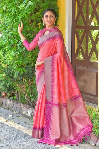 Classic Designer Partywear Saree Are Fine Color Paired With Blouse.This Saree And Blouse Are South Cotton Based Fabric With Heavy Wevon Jari And Temple Pallu Border Tassels Designer. Buy This Pretty Saree Now.