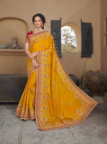 Attrective This Pretty Angelic Look Wearing This Partywear Heavy Designer Fancy Embroidery Work Saree With Blouse. This Saree Are Satin Georgette  And Blouse Is Art Silk Fabricated Paired. Its Pretty Attractive Look To Your Personality. 