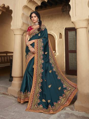 Attrective This Pretty Angelic Look Wearing This Partywear Heavy Designer Fancy Embroidery Work Saree With Blouse. This Saree Are Satin Georgette  And Blouse Is Art Silk Fabricated Paired. Its Pretty Attractive Look To Your Personality. 