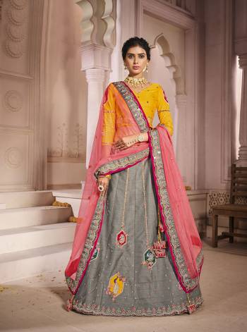 Attrective This Bridal Heavy Designer Lehenga Choli In Fine lovely Color Fabricated On Choli Raw Silk Beautified Fabric Lahenga Are Silk With Heavy Designer Thread,Jari,Dori Embroidery And Khatli Work.Buy Now. 