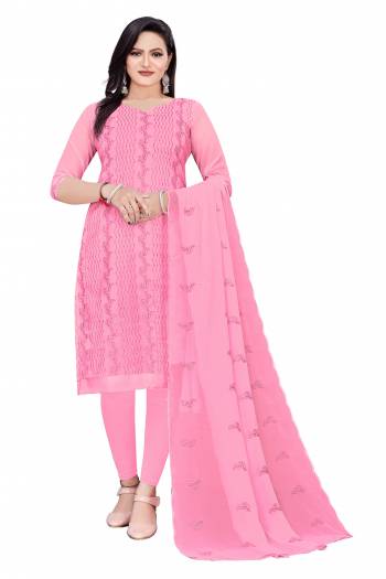 Looking This Suits In Lovely Light Color.?Its Pretty Top Is Georgette Based Paired Bottom Santoon And Georgette Fabricated Dupatta Are Sequance Embroidery Work. Which Gives An Attractive To The Dress.