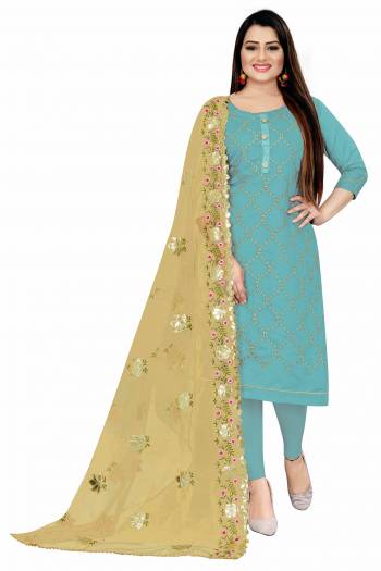 Attrective This Suits In Lovely Color.Its Pretty Top Is Chanderi Based Paired Bottom Santoon And Net Fabricated Dupatta Are Embroidery With Gota Patti Work. Which Gives An Attractive To The Dress.