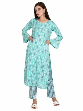 Attrective This Readymade Long Kurti With Bottom In Fine Color Fabricated On Rayon Beautified With Designer Printed. It Is Light In Weight And Easy To Carry All Day Long. 