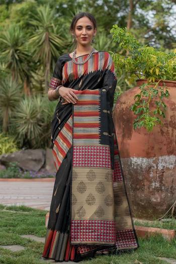 Garb This Designer Partywear Saree Are Fine Saree Paired With Blouse.This Saree And Blouse Are Tussar Silk Based Fabric With Wevon Designer Palu Border Work. Buy This Pretty Saree Now.