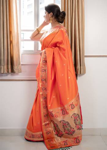 Classic Designer Partywear Saree Are Fine Color Paired With Blouse.This Saree And Blouse Are Banarasi Silk Based Fabric With Heavy Wevon Jari And Meenakari Pallu Border Tassels Designer. Buy This Pretty Saree Now.