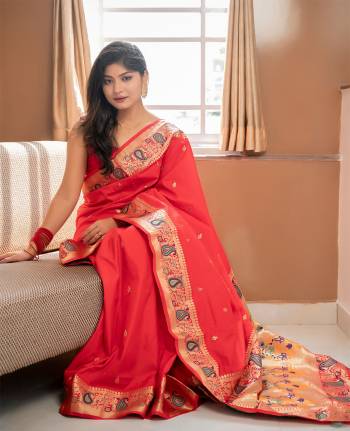 Classic Designer Partywear Saree Are Fine Color Paired With Blouse.This Saree And Blouse Are Banarasi Silk Based Fabric With Heavy Wevon Jari And Meenakari Pallu Border Tassels Designer. Buy This Pretty Saree Now.