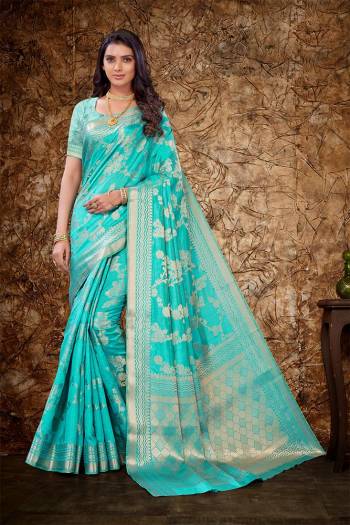 Attrective This Partywear Stylist Designer Fine Colour Saree Paired With Blouse.This Saree And Blouse Are Silk Fabric With Heavy Designer Weaving Jacquard Work. Buy This Pretty Saree Now.