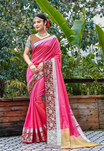 Attrective This Designer Saree Are Fine Color Paired With Blouse.This Saree And Blouse Are Banarasi Silk Based Fabric With Heavy Weaving Designer. Buy This Pretty Saree Now.