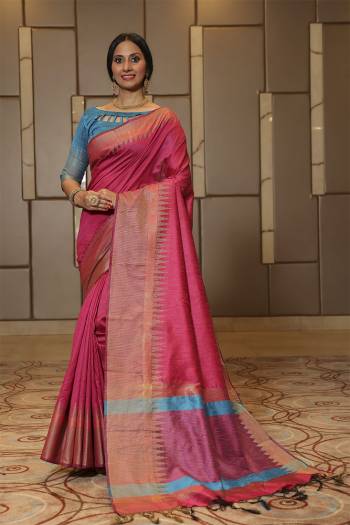 Looking This Designer Temple Saree Are Fine Saree Paired With Blouse.This Saree And Blouse Are Raw Silk Based Fabric With Heavy Wevon Jari Temple Work. Buy This Pretty Saree Now.