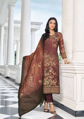 This Designer Suits In Lovely Dusty Color.?Its Pretty Designer Digital Printed With Embroidery Work Top Is Viscose Muslin Based Paired Bottom Santoon With Viscose Muslin Fabricated Dupatta Which Gives An Attractive To The Dress.Buy Now.