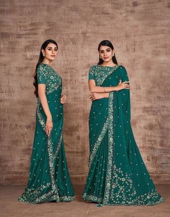 Garb This Wedding Partywear Stylist Designer Fine Colour Saree Paired With Blouse.This Saree And Blouse Are Heavy Fancy Silk Fabric With Heavy Designer Embroidery Work. Buy This Pretty Saree Now.