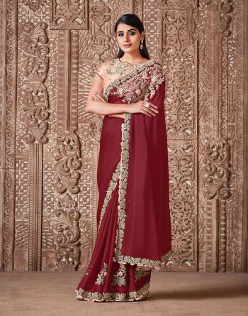 Garb This Wedding Partywear Stylist Designer Fine Colour Saree Paired With Blouse.This Saree And Blouse Are Heavy Fancy Silk Fabric With Heavy Designer Embroidery Work. Buy This Pretty Saree Now.