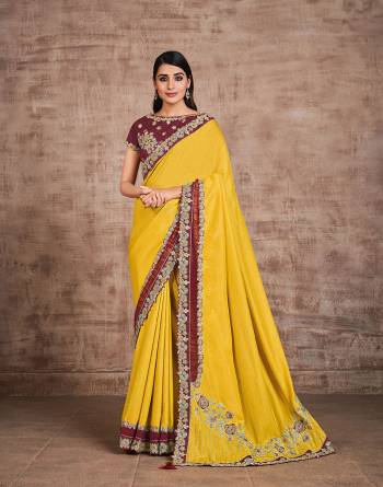 Garb This Wedding Partywear Stylist Designer Fine Colour Saree Paired With Blouse.This Saree And Blouse Are Heavy Fancy Silk Fabric With Heavy Designer Embroidery Work. Buy This Pretty Saree Now.