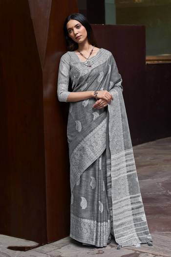 Attrective This Partywear Saree Paired With Blouse.This Saree And Blouse Are Linen Based Fabric With Thread Weaving Designer. Buy This Pretty Saree Now.