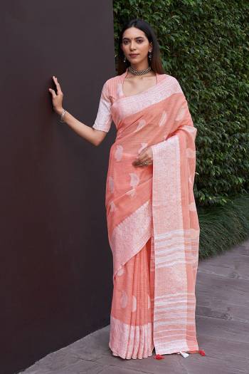 Attrective This Partywear Saree Paired With Blouse.This Saree And Blouse Are Linen Based Fabric With Thread Weaving Designer. Buy This Pretty Saree Now.