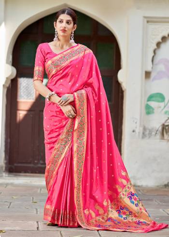 Looking This Partywear Paithani Stylist Saree Are Fine Saree Paired With Blouse.This Saree And Blouse Are Silk Fabric With Heavy Designer Weaving Work. Buy This Pretty Saree Now.