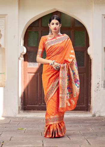 Looking This Partywear Paithani Stylist Saree Are Fine Saree Paired With Blouse.This Saree And Blouse Are Silk Fabric With Heavy Designer Weaving Work. Buy This Pretty Saree Now.