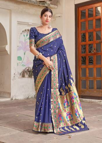 Looking This Partywear Paithani Stylist Saree Are Fine Saree Paired With Blouse.This Saree And Blouse Are Silk Fabric With Heavy Designer Weaving Work. Buy This Pretty Saree Now.