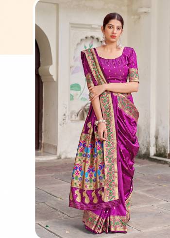 Looking This Partywear Paithani Stylist Saree Are Fine Saree Paired With Blouse.This Saree And Blouse Are Silk Fabric With Heavy Designer Weaving Work. Buy This Pretty Saree Now.