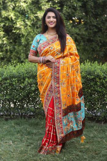 Attrective Looking This Partywear Panetar Saree Are Fine Color Paired With Contrasted Blouse.This Saree Are Vichitra Crackle Silk And Blouse Are Fentam Silk Fabric With Heavy Designer Embroidery With Diamond Work. Buy This Pretty Saree Now.