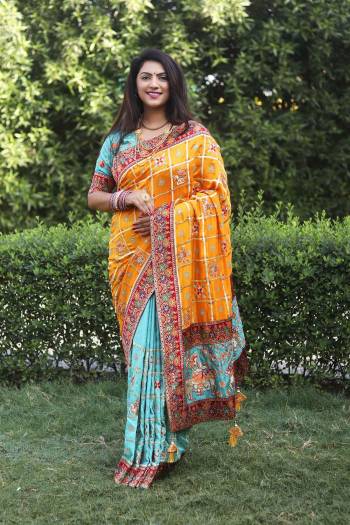 Attrective Looking This Partywear Panetar Saree Are Fine Color Paired With Contrasted Blouse.This Saree Are Vichitra Crackle Silk And Blouse Are Fentam Silk Fabric With Heavy Designer Embroidery With Diamond Work. Buy This Pretty Saree Now.
