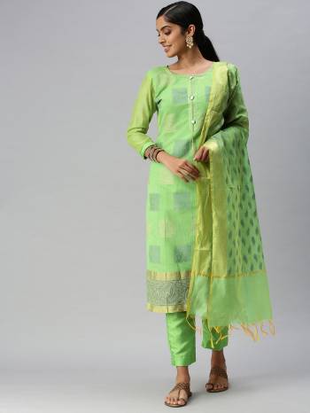 Looking This Designer Suits In Lovely Color.?Its Pretty Designer Weaving Work Top Is Banarasi Silk Based Paired Bottom Santoon With Banarasi Silk Fabricated Dupatta Which Gives An Attractive To The Dress.