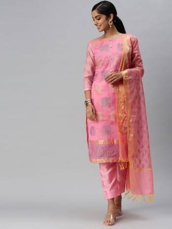 Looking This Designer Suits In Lovely Color.?Its Pretty Designer Weaving Work Top Is Banarasi Silk Based Paired Bottom Santoon With Banarasi Silk Fabricated Dupatta Which Gives An Attractive To The Dress.