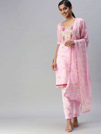 Attrective This Designer Suits In Lovely Color.?Its Pretty Designer Gota Patti Work Top Is Modal Chanderi Based Paired Bottom Santoon With Naznin Fabricated Dupatta Which Gives An Attractive To The Dress.