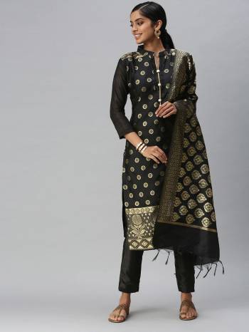 Stylist This Designer Suits In Lovely Color.?Its Pretty Designer Wevon Work Top Is Banarasi Jacquard Based Paired Bottom Santoon With Banarasi Jacquard Fabricated Dupatta Which Gives An Attractive To The Dress.