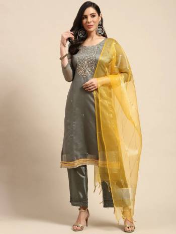 Stylist This Designer Suits In Lovely Color.?Its Pretty Designer Embridery Work Top Is Modal Chanderi Based Paired Bottom Santoon With Fancy Fabricated Dupatta Which Gives An Attractive To The Dress.