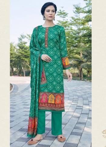 Garb This Designer Long Length Suit In Lovely Color.Its Pretty Designer Digital Bandhej Printed With Khatli Work Top Is Jam Satin Based Paired With Cotton Bottom And Chinon Fabricated Dupatta Which Gives An Attractive To The Suit.