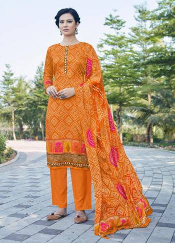 Garb This Designer Long Length Suit In Lovely Color.Its Pretty Designer Digital Bandhej Printed With Khatli Work Top Is Jam Satin Based Paired With Cotton Bottom And Chinon Fabricated Dupatta Which Gives An Attractive To The Suit.