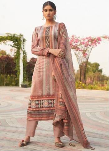 Garb This Designer Long Length Suit In Lovely Dusty Color.Its Pretty Designer Digital Printed With Swaroski Work Top Is Jam Satin Based Paired With Cotton Bottom And Muslin Fabricated Dupatta Which Gives An Attractive To The Suit.