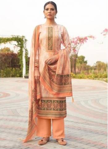 Garb This Designer Long Length Suit In Lovely Dusty Color.Its Pretty Designer Digital Printed With Swaroski Work Top Is Jam Satin Based Paired With Cotton Bottom And Muslin Fabricated Dupatta Which Gives An Attractive To The Suit.