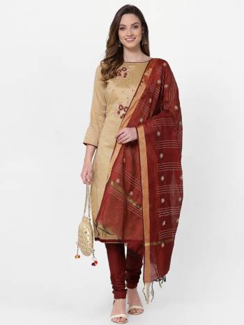 Attrective This Suits In Lovely Color.Its Pretty Top Is Slub Cotton Based Paired Bottom Cotton And Chanderi Fabricated Dupatta Are Embroidery Designer Work. Which Gives An Attractive To The Dress.