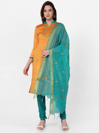 Attrective This Suits In Lovely Color.Its Pretty Top Is Slub Cotton Based Paired Bottom Cotton And Chanderi Fabricated Dupatta Are Embroidery Designer Work. Which Gives An Attractive To The Dress.