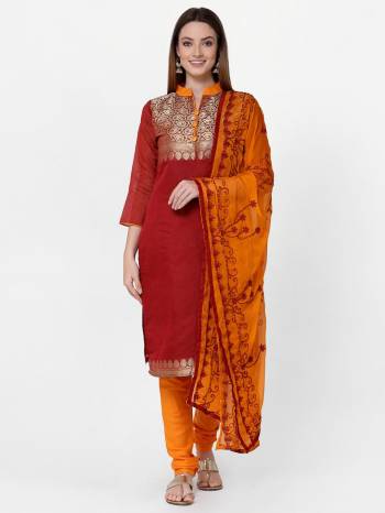 Looking This Suits In Lovely Color.?Its Pretty Top Is Banarasi Jacquard Based Paired Bottom Cotton With Batterfly Naznin Fabricated Dupatta Are Wevon Designer And Embroidery Work. Which Gives An Attractive To The Dress.