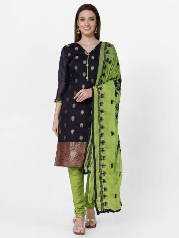 Looking This Suits In Lovely Color.?Its Pretty Top Is Banarasi Jacquard Based Paired Bottom Cotton With Batterfly Naznin Fabricated Dupatta Are Wevon Designer And Embroidery Work. Which Gives An Attractive To The Dress.