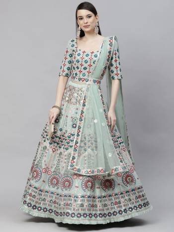 Looking This Wedding Partywear Heavy Designer Lahenga Choli In Georgette And Dupatta Net In Fabricated Beautified With Attrective Multy Thread,Sequance With Gota Patti  Embroidery Work With Belt.Buy Now. 