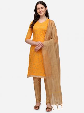 Designer This Suits In Lovely Color.Its Pretty Top Is Chanderi Based Paired Bottom Santoon And Art Silk Fabricated Dupatta Are Embroidery Designer Work. Which Gives An Attractive To The Dress.